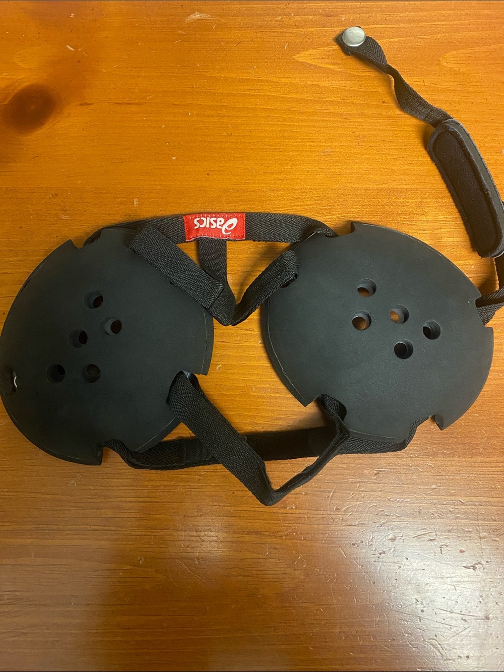 Asics Black Wrestling Headgear with Red Logo Tag
